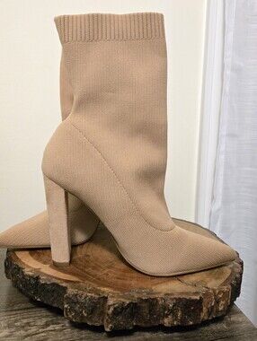 Women’s NEW Beige Sock Boot High Heel Booties